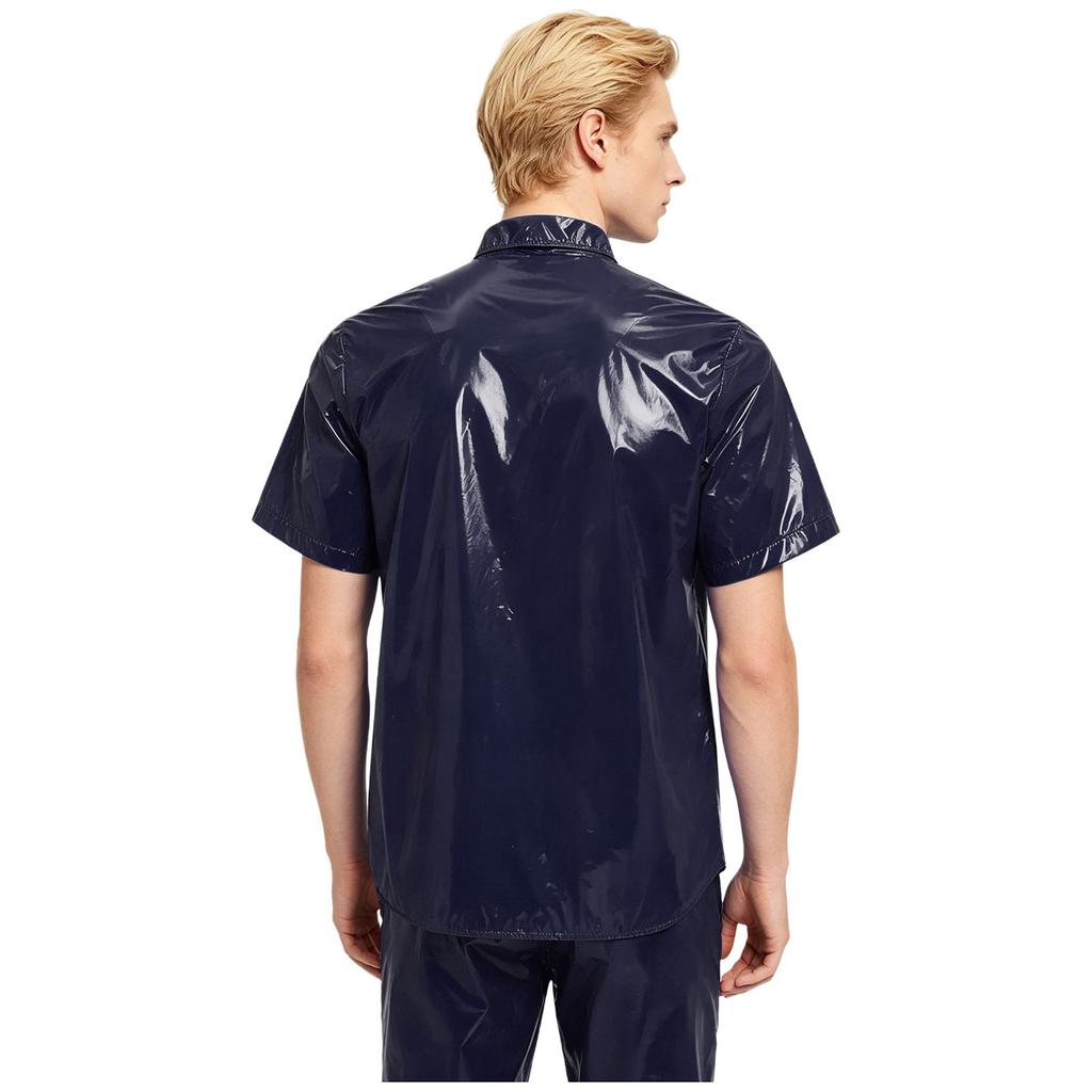 Men‘s Waterproof Button Front Shirt Short Sleeve Wet Look T-Shirt for Rainy Days Beach Club Camping Fishing
