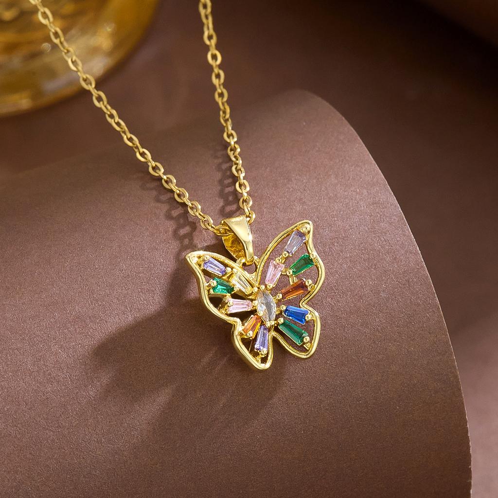 Personalized Hip-hop Fashion Design Sense Colored Zircon Butterfly Necklace Female Niche Cold Fashion High Sense Necklace Female