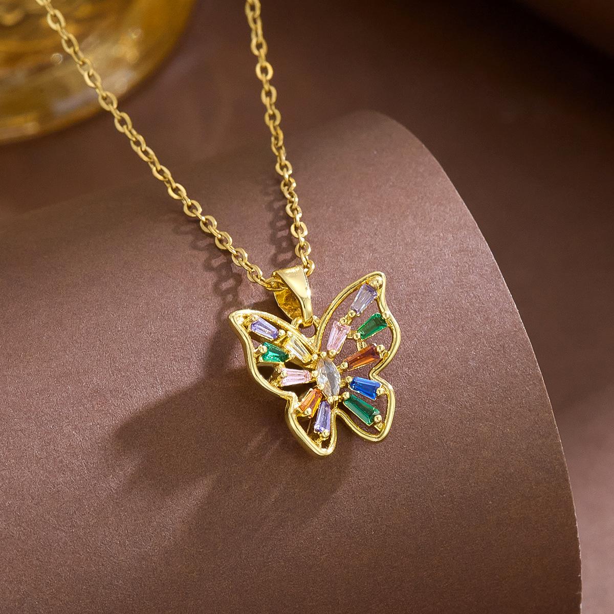 Hip-hop design sense colorful zircon butterfly necklace niche cold necklace
