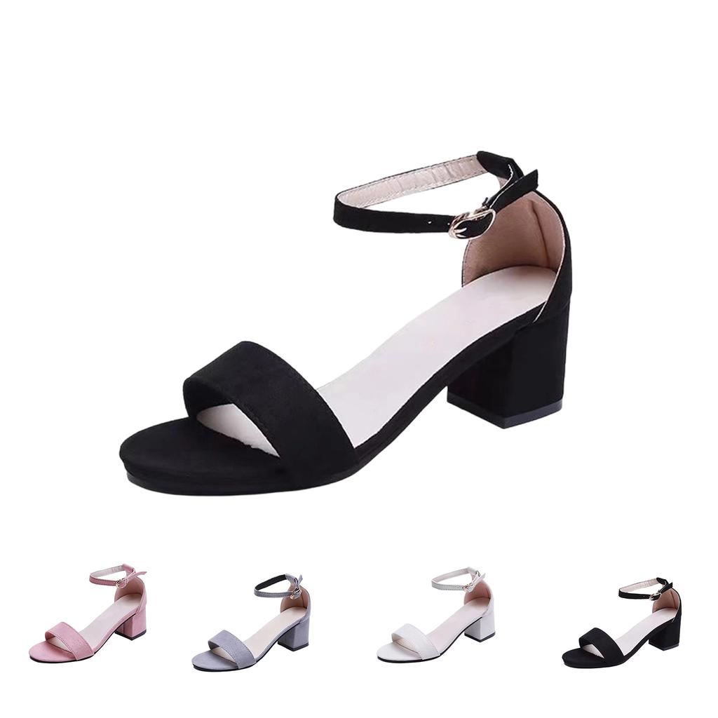 Summer Simple Block Heel Sandals Open Toe Ankle Strap Casual Fashion Women Shoes Comfortable Durable Design