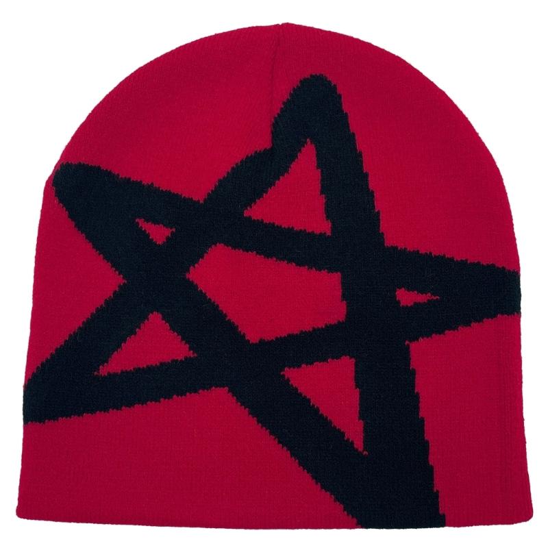 

Knitted Beanie Hat for Students Adult Windproof Foldable Winter Hat Handmade Jacquard Star Keep Warm Cycling Hat
