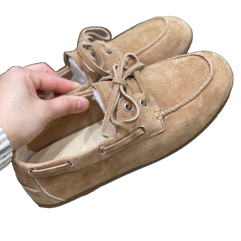 French retro leather soft-soled Doudou shoes 2025 spring and autumn new round head lace-up versatile casual loafers grandma shoes