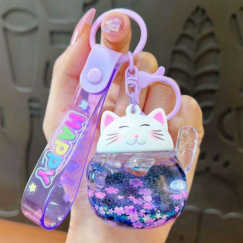 Glückskatze Flüssig Leuchtend Schlüsselanhänger Transparente Schmuckpuppe Schlüsselanhänger Tasche Anhänger