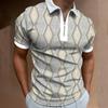 Trendy Geometric Pattern Short-Sleeve Zip Polo Shirt for Men