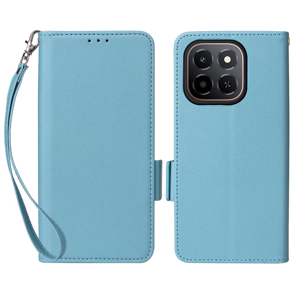For Honor X6c 4G Case with Wrist Strap Litchi Texture PU Leather Wallet Phone Cover