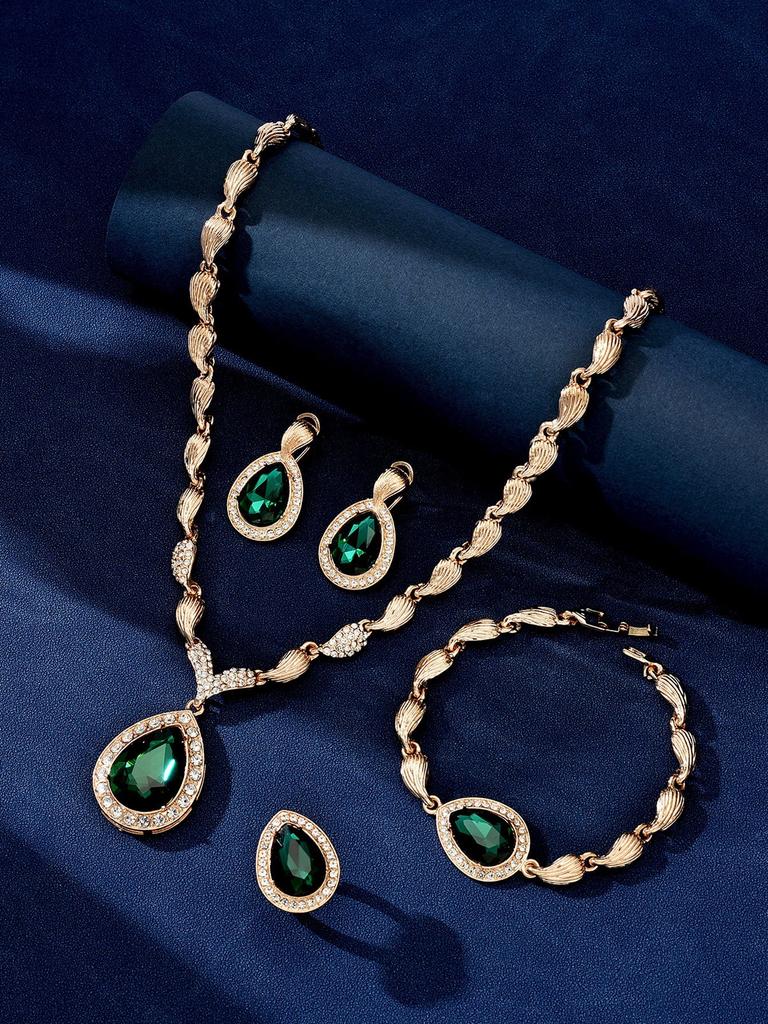 2026 Jewelry Necklace Earrings Bracelet Three-piece Full Diamond Flower Bridal Jewelry Set Dress Accessories