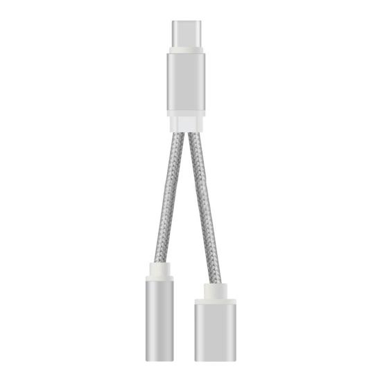 

2 in 1 Type-C to Cable Adapter Headphone Charger Audio 3.5mm Jack Converter срібний