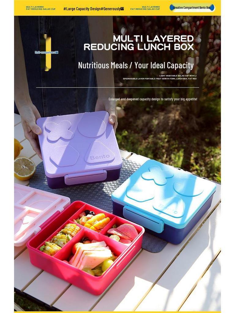Creative Student Bento Lunch Box: Portable, Large Capacity, with Handle for Travel & Camping