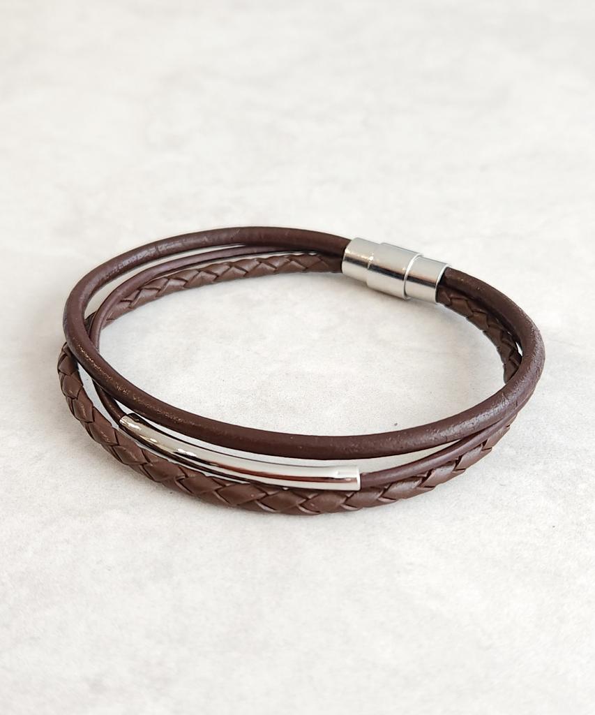 The Shirts Studio Brown Layered Minimal Leather Bracelet