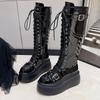 Mode Plateau Damen Lange Stiefel Flats Designer Schnürschuhe Mode Winter Kniehohe Stiefel 2025 Kleid Neu Goth Chelsea Botas De Mujer
