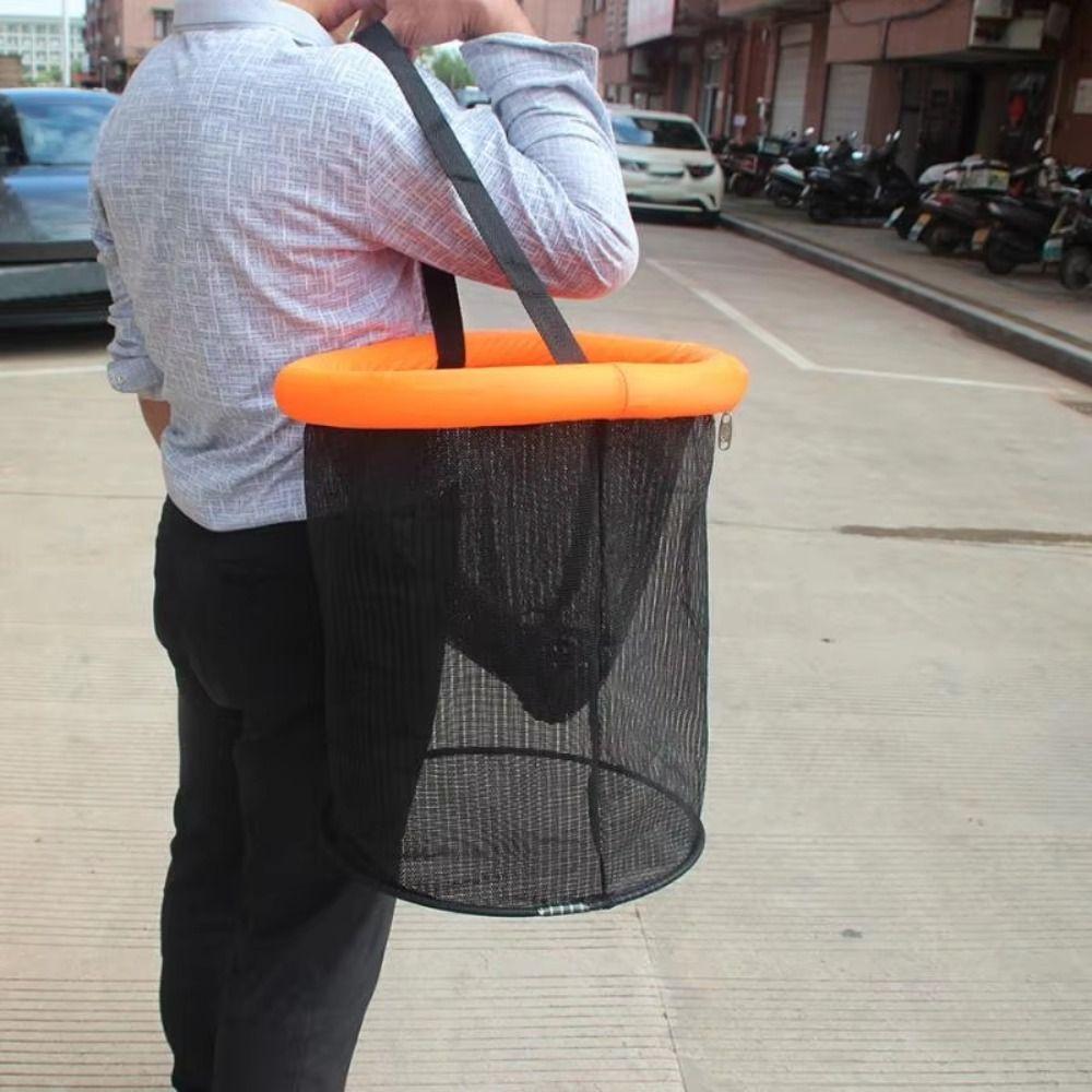 Collapsible Floating Fishing Bait Basket Bright Orange Fish Keeper Live Fish Net Outdoor Sports