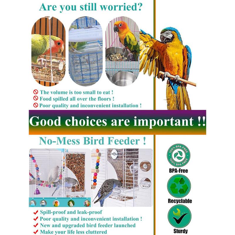 თუთიყუში საკვების ყუთი ნაპერწკლების საწინააღმდეგო რკალის ფორმის თვითმმართველობის მოცურების დიზაინი ავტომატური მიმწოდებლის კვების დისპენსერი Pet Bird