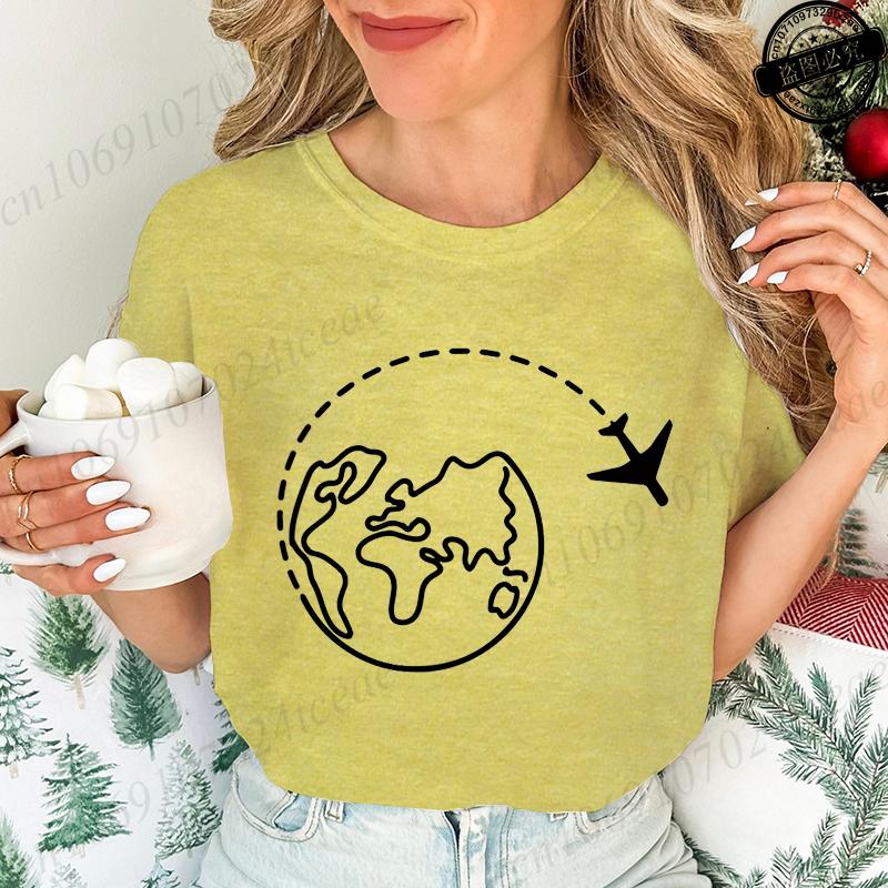 Global Traveling Travel Around The World T-Shirts for Women, Funny Airplane Tops Tees,trip Graphic Women's Men Tee Top Clothing