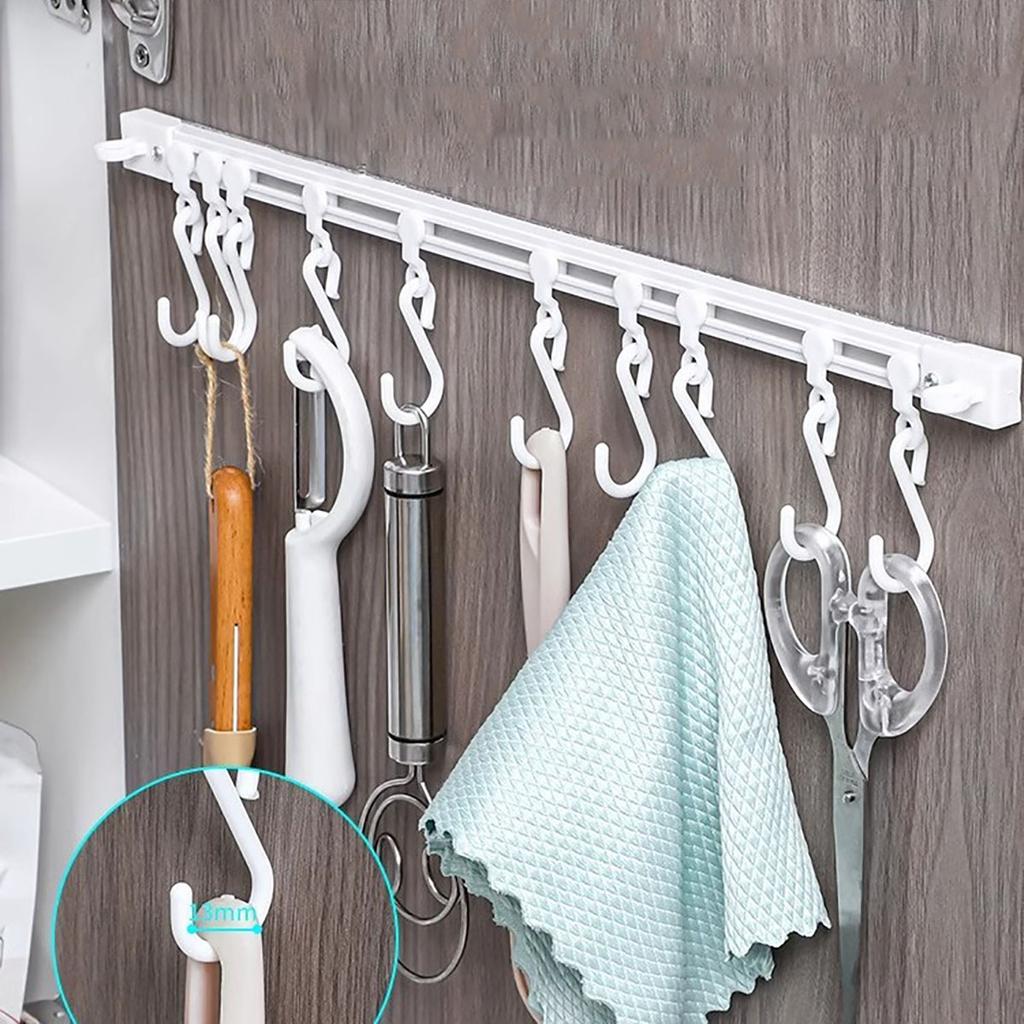 Self Adhesive Sliding Track Wall Hanging Hook Multifunctional Storage Hook Punch-free Kitchen Utensil Hanging Rack