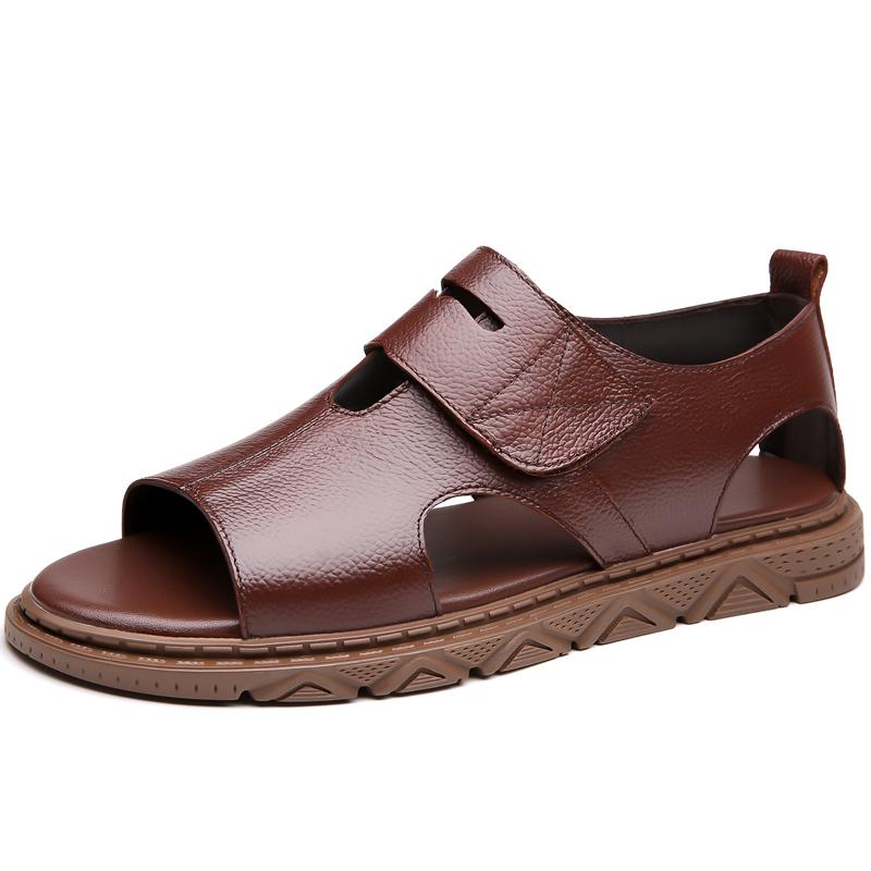 Fashion Summer Mens Casual Sandals Brand Genuine Leather Outdoor Antiskid Shoes Flat Designer Beach Walking Sandal Flat Designer Shoes