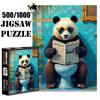 500/1000pcs Paper Jigsaw Puzzle, Stylish Panda Comfortably Sitting on a Toilet Reading a Newspaper, Large Jigsaw Puzzle Toy, Exquisite Game Gift, Fami