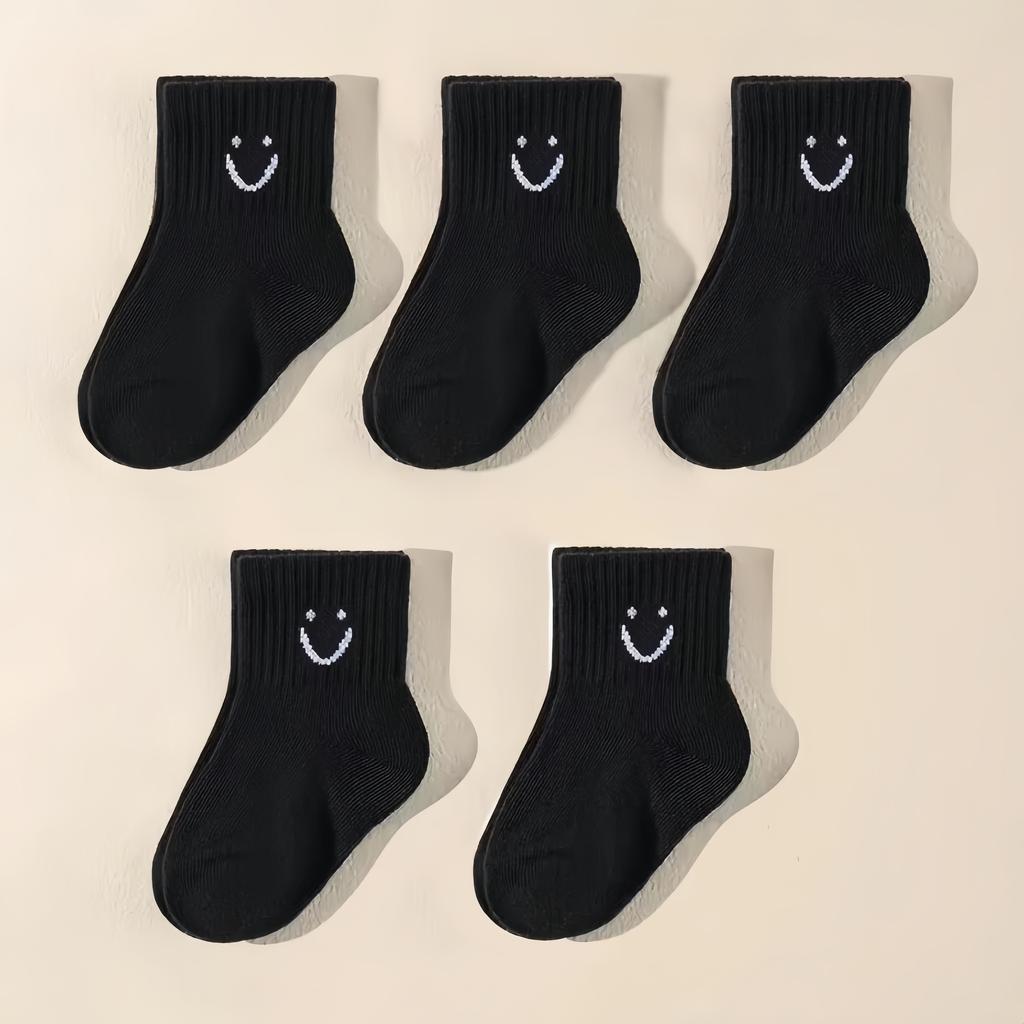 5 Pairs Baby Socks Cotton Toddler Soft Comfortable Breathable All-Season Cartoon Smile Pattern Kids Footwear For 0-5 years
