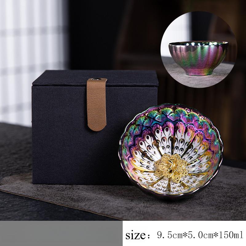 1 piece, colorful kiln-changed gold peacock teacup, Jianzhan master cup, tea tasting cup, kung fu tea set, ceramic personal special single cup