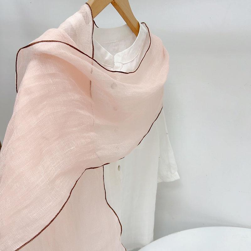 Spring and summer thin solid color lengthened diamond scarf Japanese sunscreen scarf irregular linen neck protection shawls