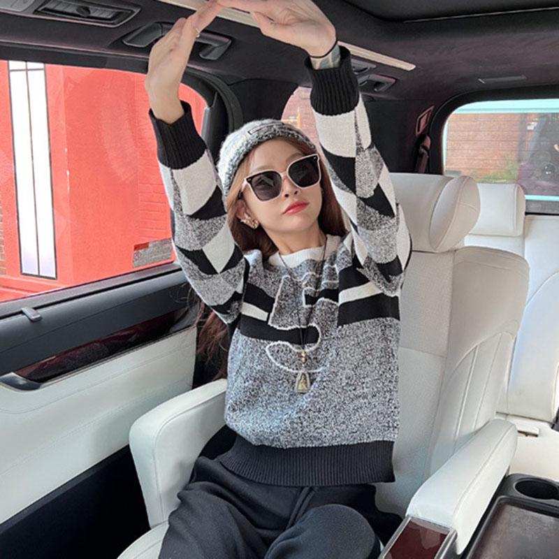 Осень-зима вязаный свитер в стиле Харадзюку Ретро Винтаж уличная одежда пуловер серые — фото 4