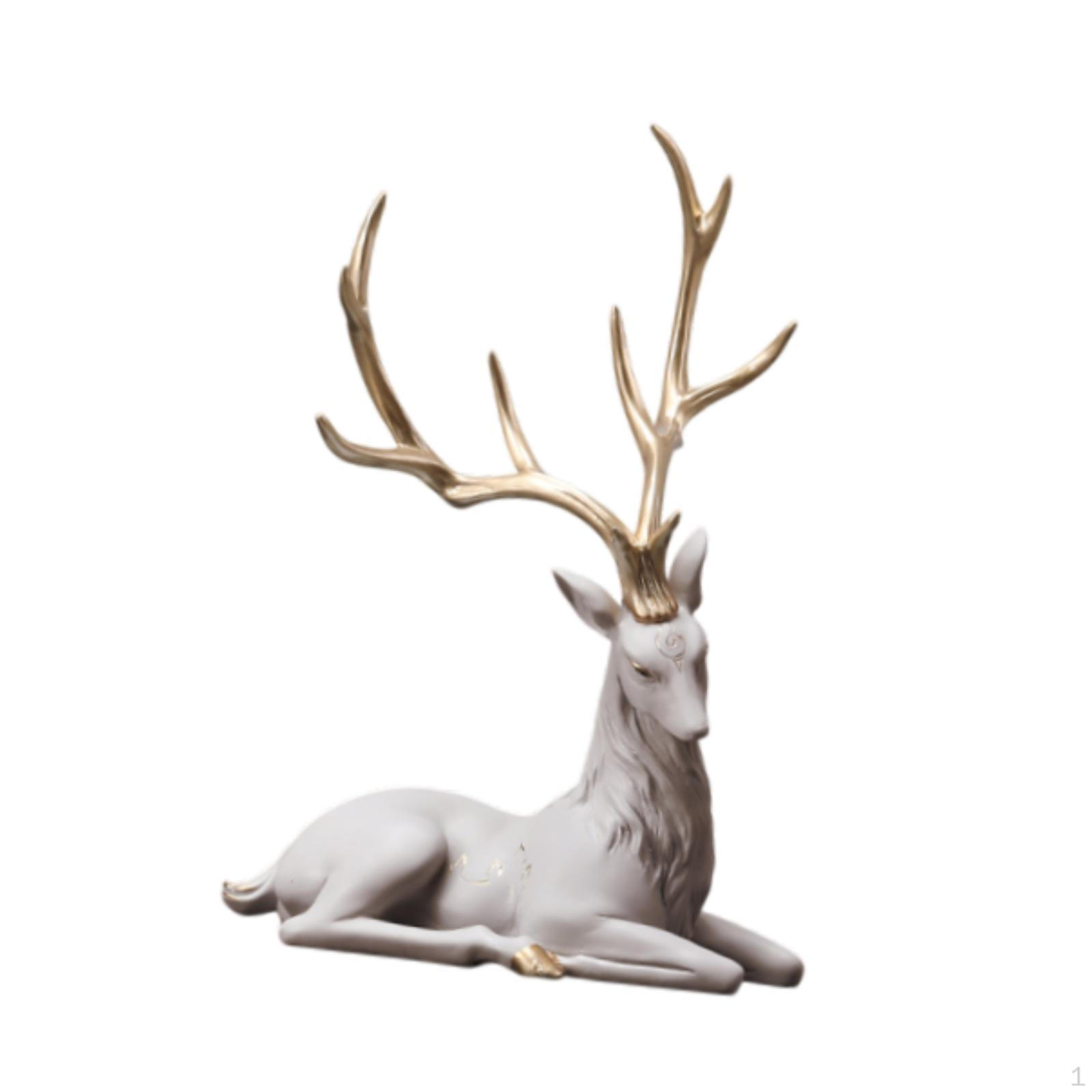 

Deer Figurine, Elk Ornament, Decorative Item, Interior Artwork, Table Decoration Lying Brown