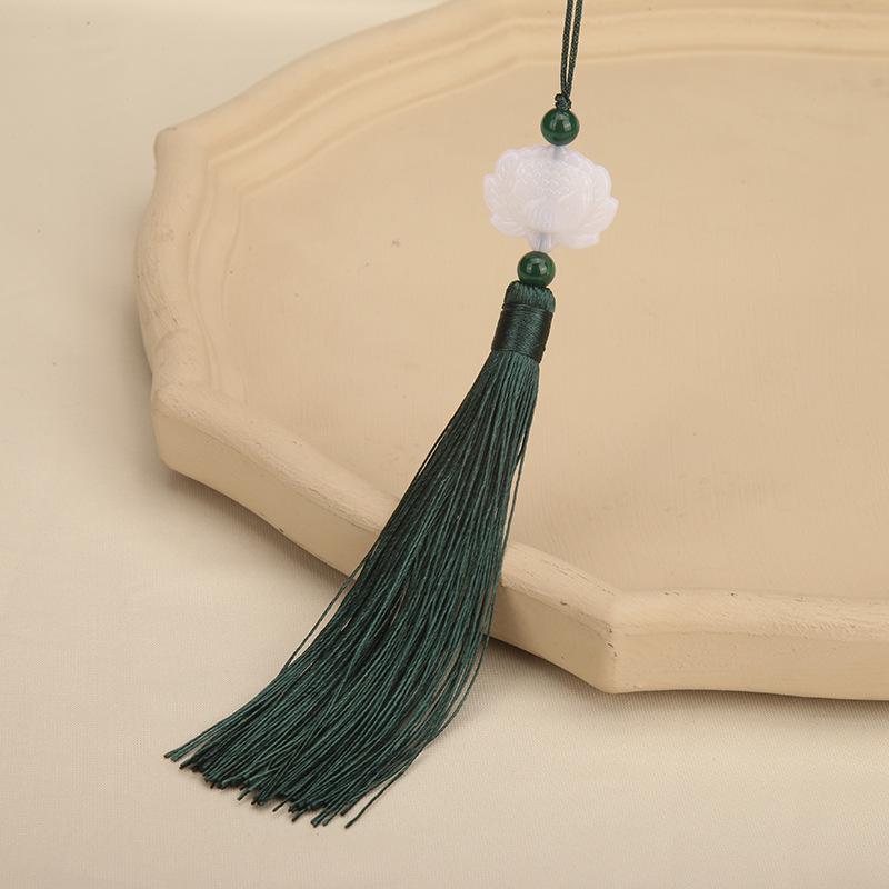 Double-Sided White Jade Lotus Tassel Fan Pendant - Antique Decoration Accessory