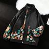 2025 Vintage Flower Embroidery Jackets Patchwork Jackets Men Black Jacket Male Casual Turn Down Collar Coats Spring Hip Hop Mens Loose Coat