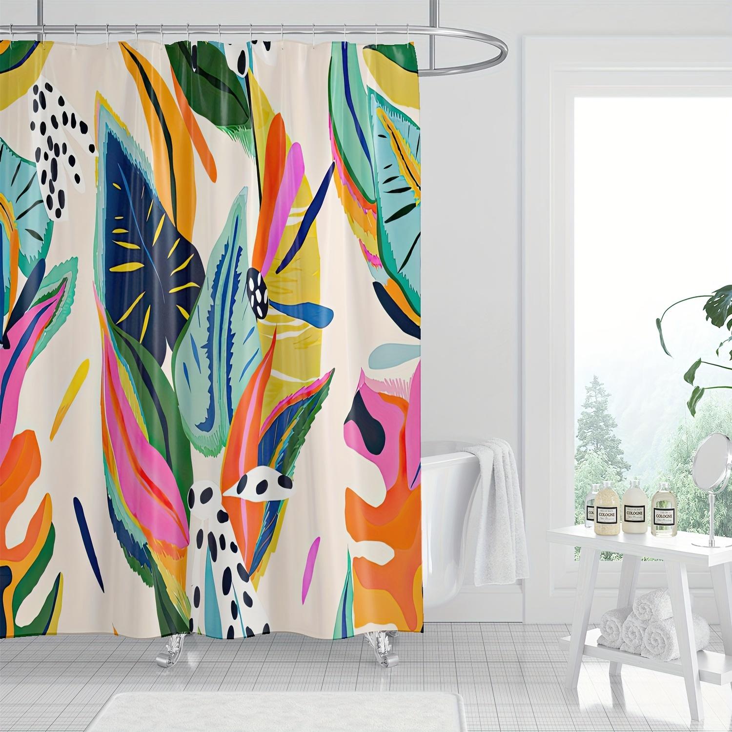 

[Vibrant Shower Curtain] Vibrant YWJHUI Tropical Leaf Print Shower Curtain, Machine Washable Polyester, Colorful Retro Design 90X180CM