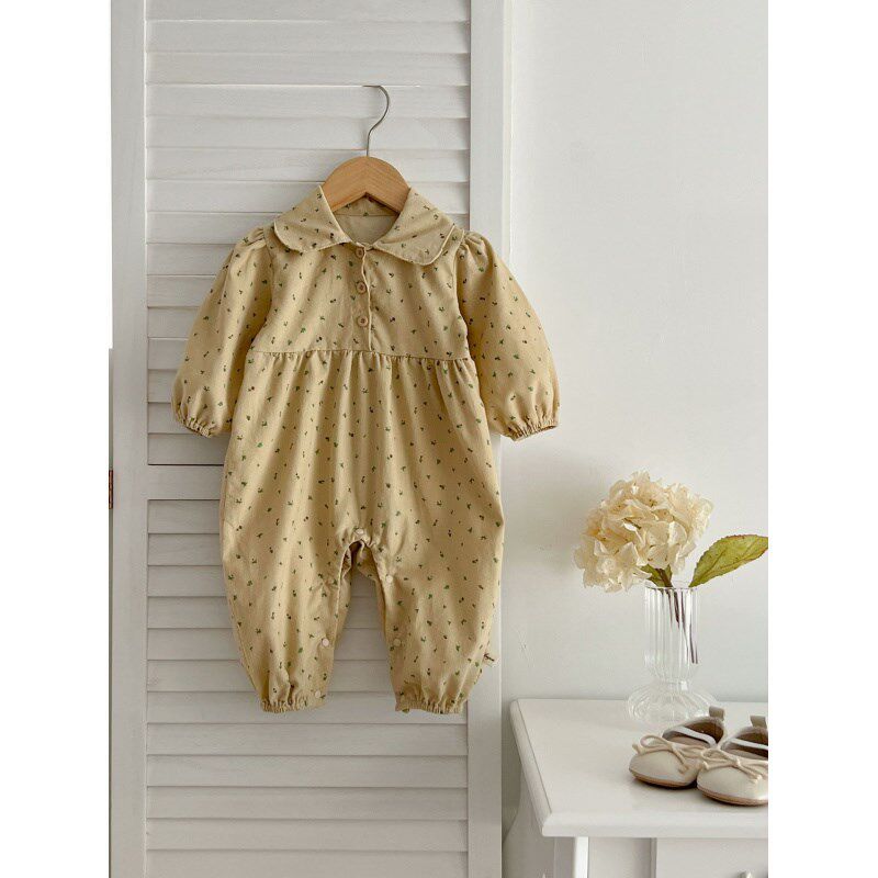 

Baby Autumn and Winter Jumpsuit New Korean Style Floral Romper Infant Autumn and Winter Outfit for Going Out Khaki Floral Print 66 cm