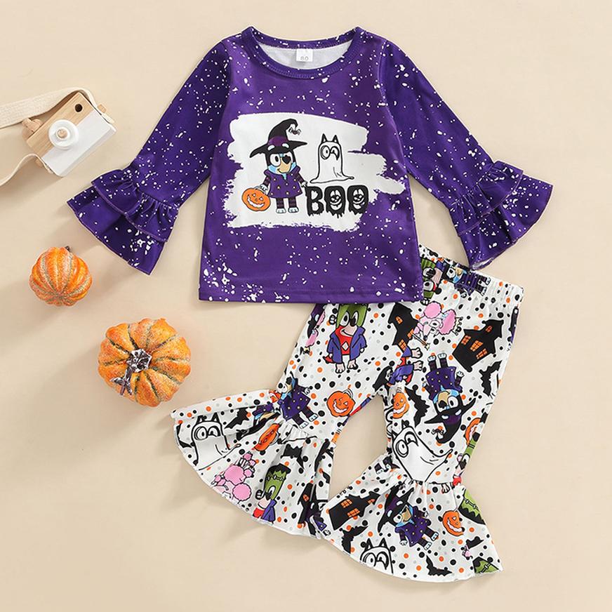 Halloween Cartoon Baby Kinder Mädchen Shirt Top und Schlaghose 2PCS Outfits Kleidung für 1-6 Jahre