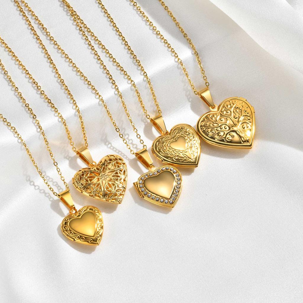 Romantic Heart Locket Pendant for Women Stainless Steel Photo Frame Openable Necklace Heart Chain Necklaces Charm Jewelry Gift