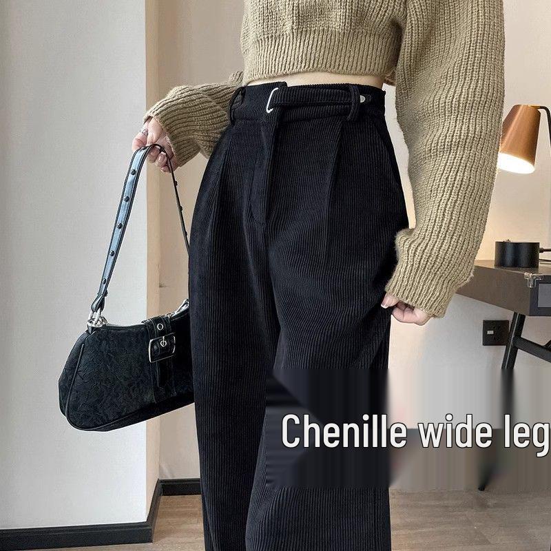 

European Cotton Velvet Wide-Leg Pants - Women s Autumn/Winter Fleece-Lined Drape Pants M