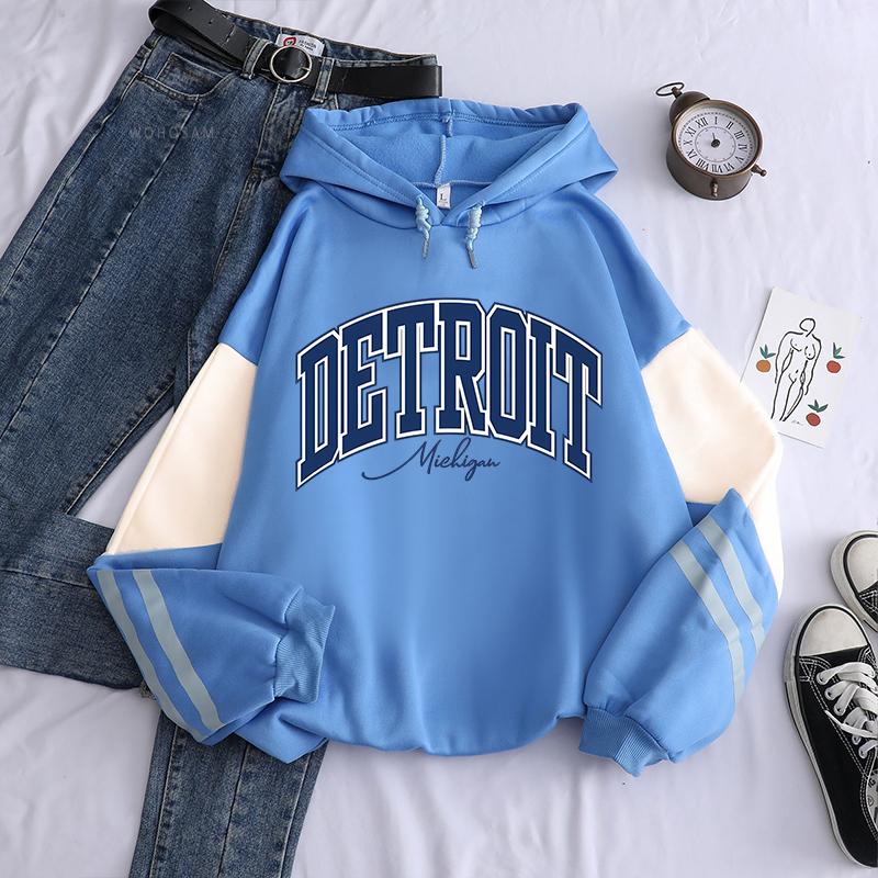 American Retro DETROIT Letter Print Hoodies For Men Women Harajuku Pullover Clothes Hip Hop Y2k Long Sleeve Pullover Sweatshirts