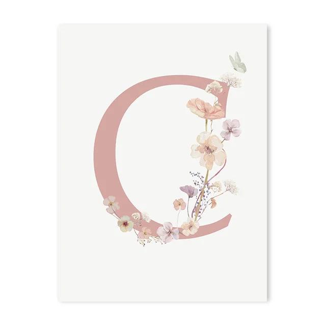 Personalized Name and Wildflower Canvas Painting Nursery Decoration Poster Picture Pink Floral Baby Girl Bedroom Wall Art Prints