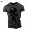 Men Sports Casual O-Neck T-Shirt, Military Patriotic Skull  Print Oversized Short Sleeve Tops