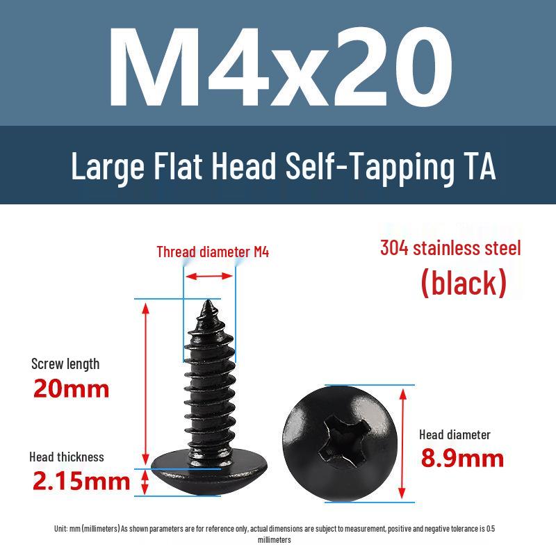 Yigu Black Zinc 304 Stainless Steel Phillips Large Flat Head Self-Tapping Screw