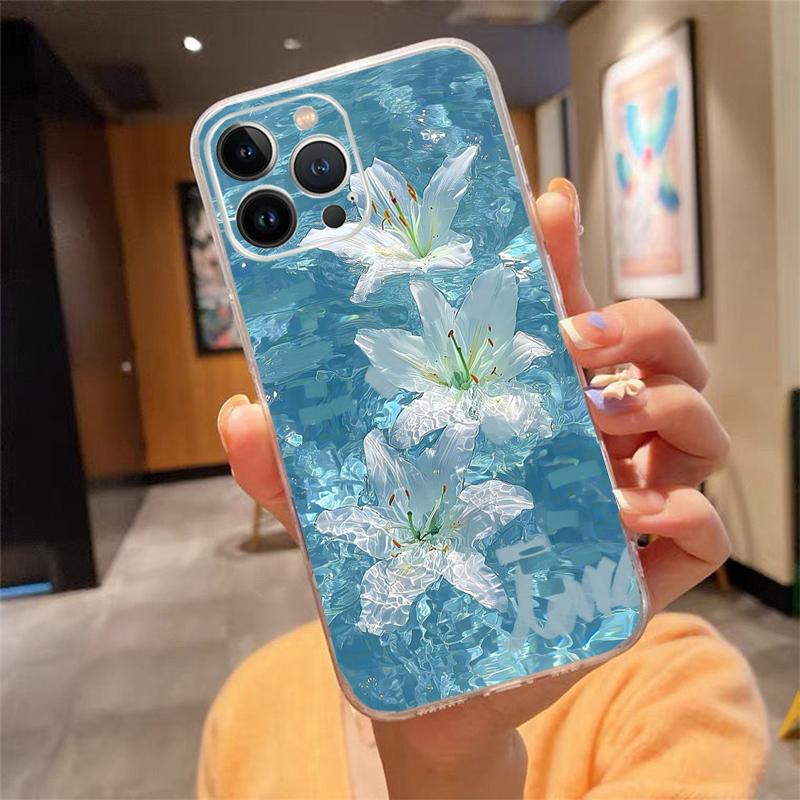 Phone Case For Iphone 17ProMax 17 Pro Air 16 15 14 13 Pro Max 16 15 14 13 Pro 15Plus Blue Sea Flower Water