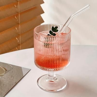 4pcs Vertical Striped Glass Cups Water Cup Iced Coffee Cups Dessert Glasses For Juice Milk Tea Ice Cream And More Summer Winter Drinkware