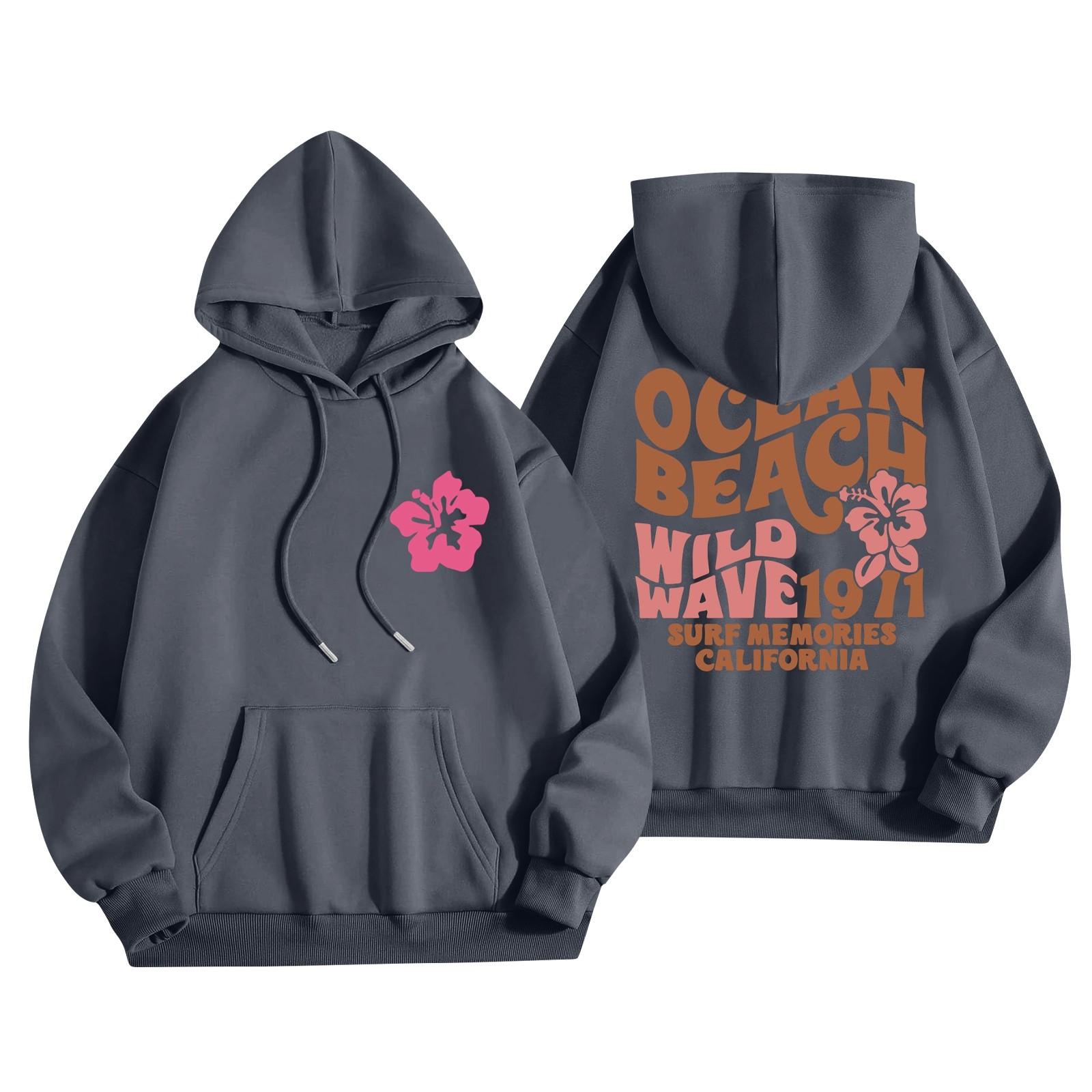 

Женская мода O-образный вырез с длинным рукавом и принтом, толстовка с капюшоном S