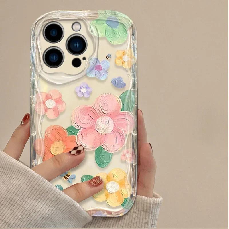 

Oil Painting Flower Wave Phone Case For iPhone 17 16 15 14 13 12 11 Pro Max X XR XS 15 Plus Soft Silicone Shockproof Back Cover iPhone XR