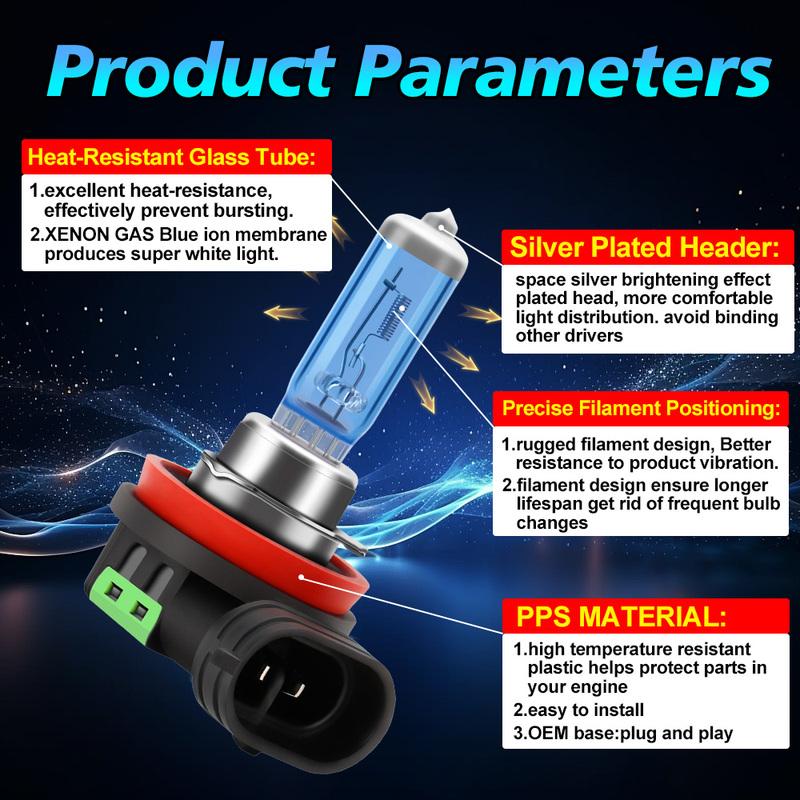 Super Bright Halogen Bulbs H1 H4 H7 H11 H9 9005 HB3 9006 HB4 9008 9012 100W 6000K Headlight 12V Fog Lights 880 5202 Driving Lamp
