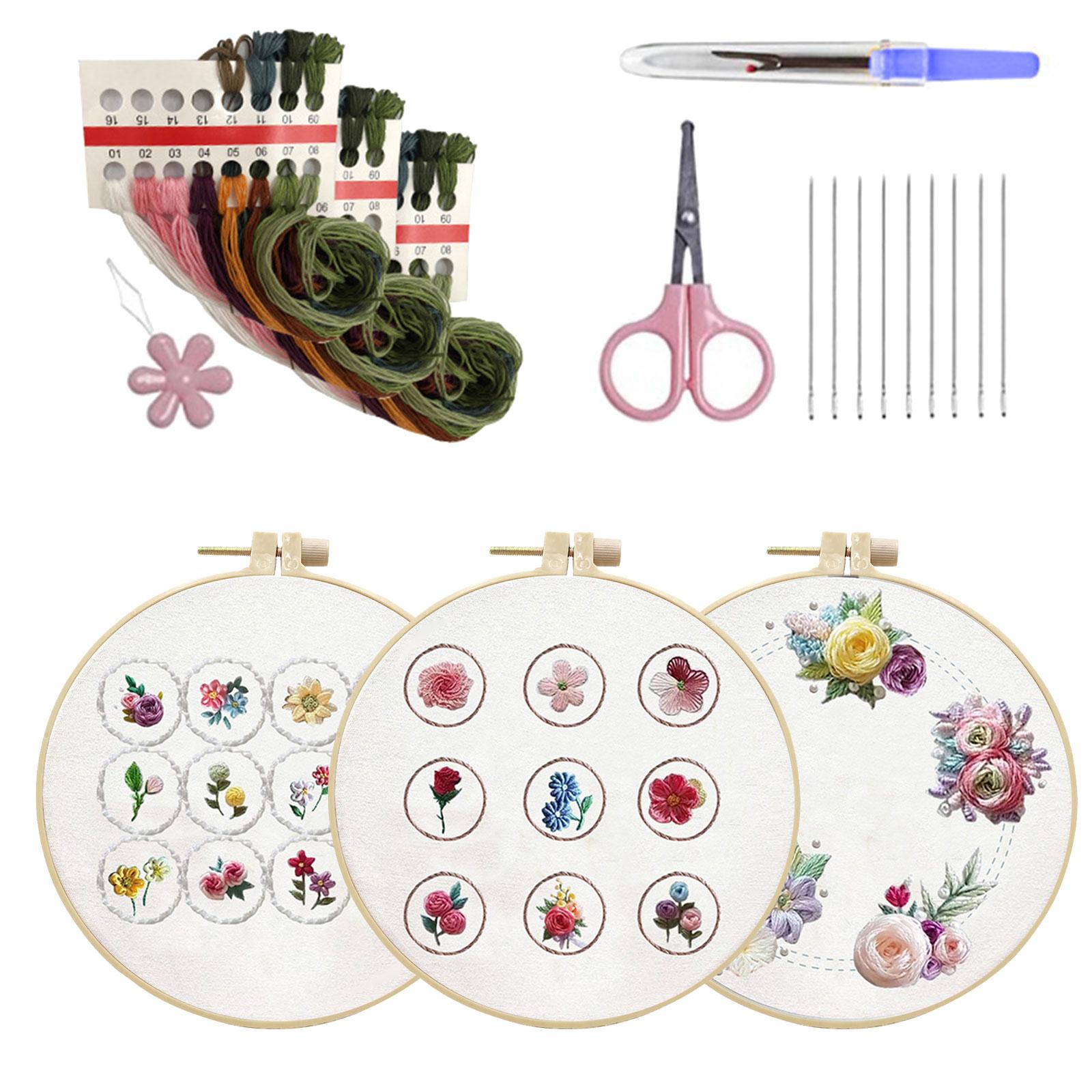 Flower Embroidery Kits Funny Needlepoint Kits with Hoop Thread and Needle Embroidery Starter Kits Crosses Stitching Kits