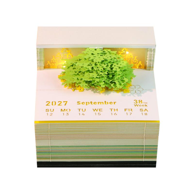 Time Piece Calendar 2027 Desk Calendar With Led Light 3D Tear-Away Calendar Paper Carving Art Memo Pad Notepad Desktop Decor
