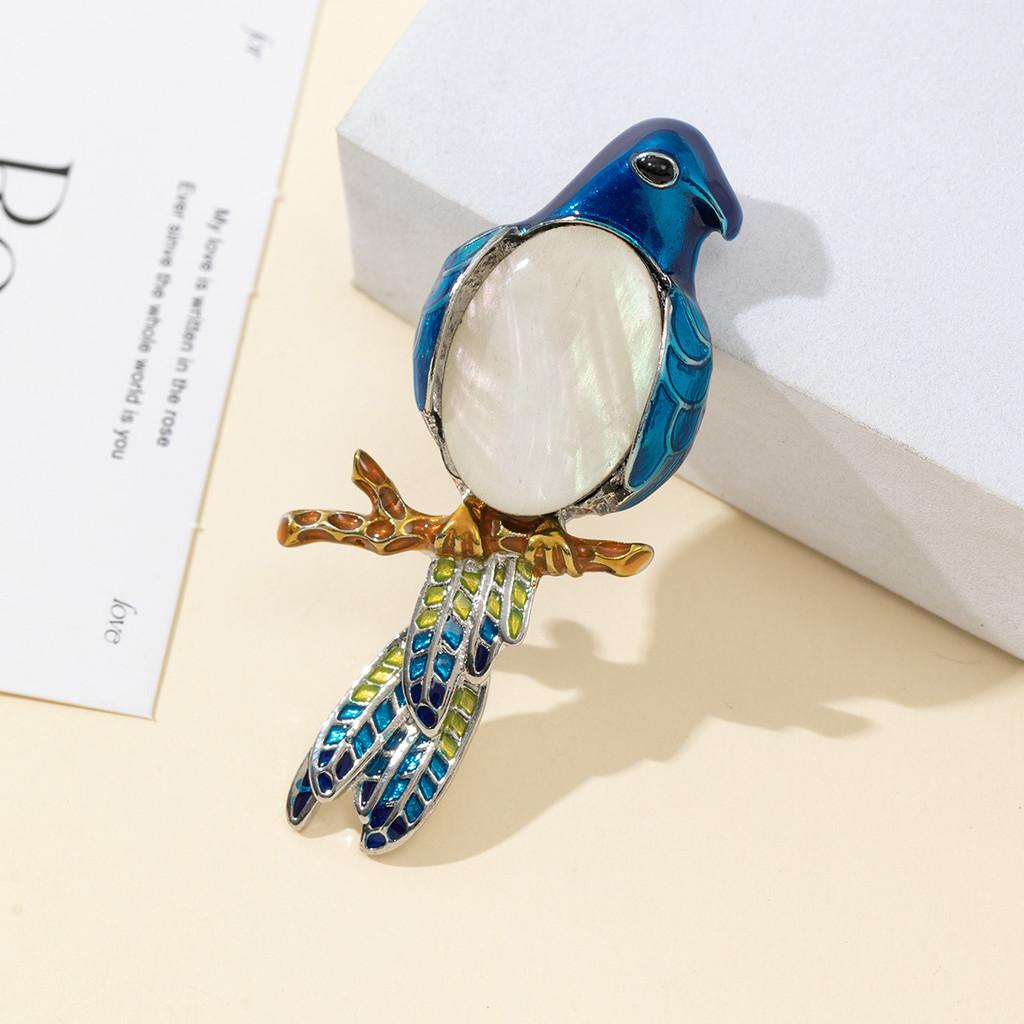 Parrot Enamel Brooch Pin With Shell Inlay For Diy And Jewelry Making