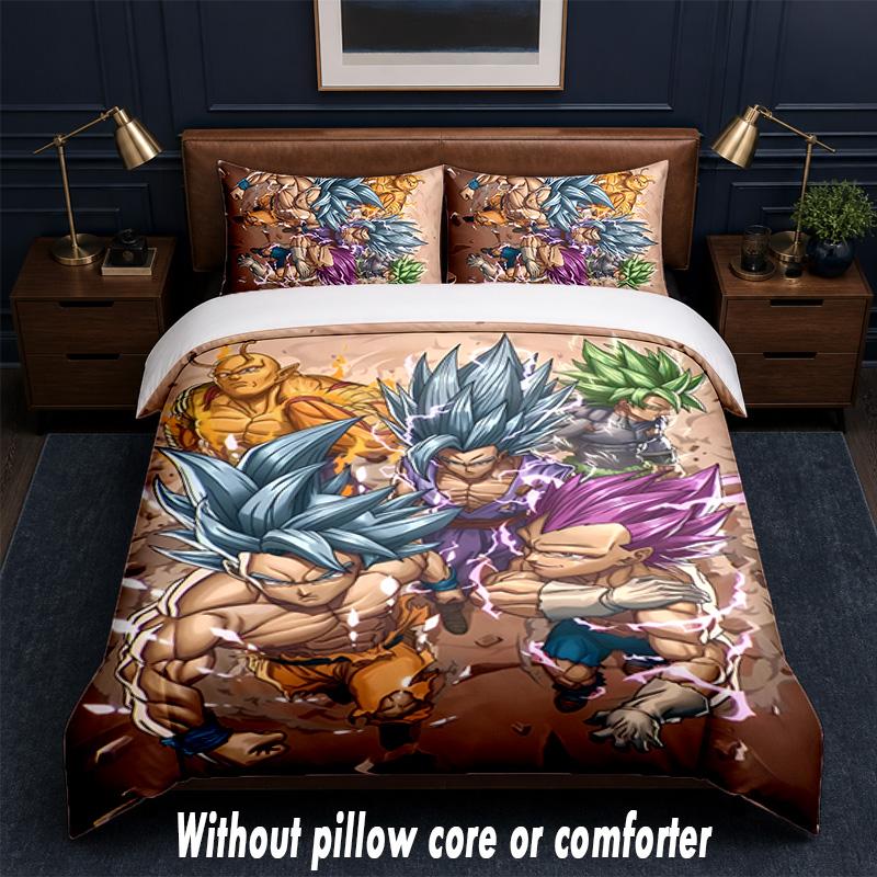 Dragon Ball Design Bed Bedding Set 1 Duvet Cover + 2 Pillowcases Soft Breathable Household Bed Linens