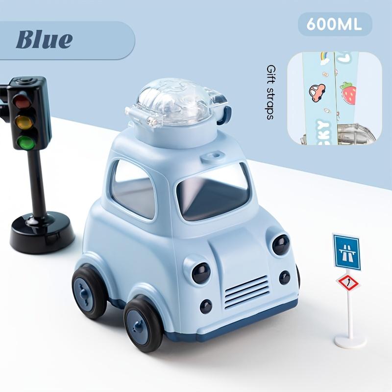 600ml Car Shaped Water Bottle with Straw Carry Handle BPA Free Tritan Material, Locking Lid, Spill Proof Design Cute Yellow Vehicle for Kids, Toddlers