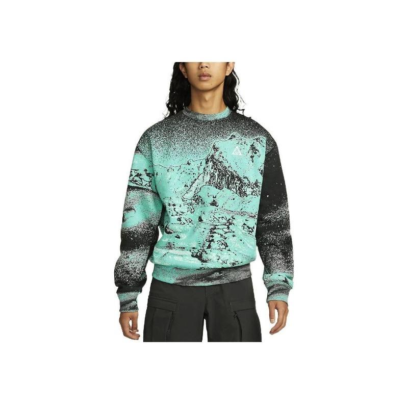 Nike Printed Crew Neck Pullover Sweatshirt Unisex Tops Green DQ5792-369