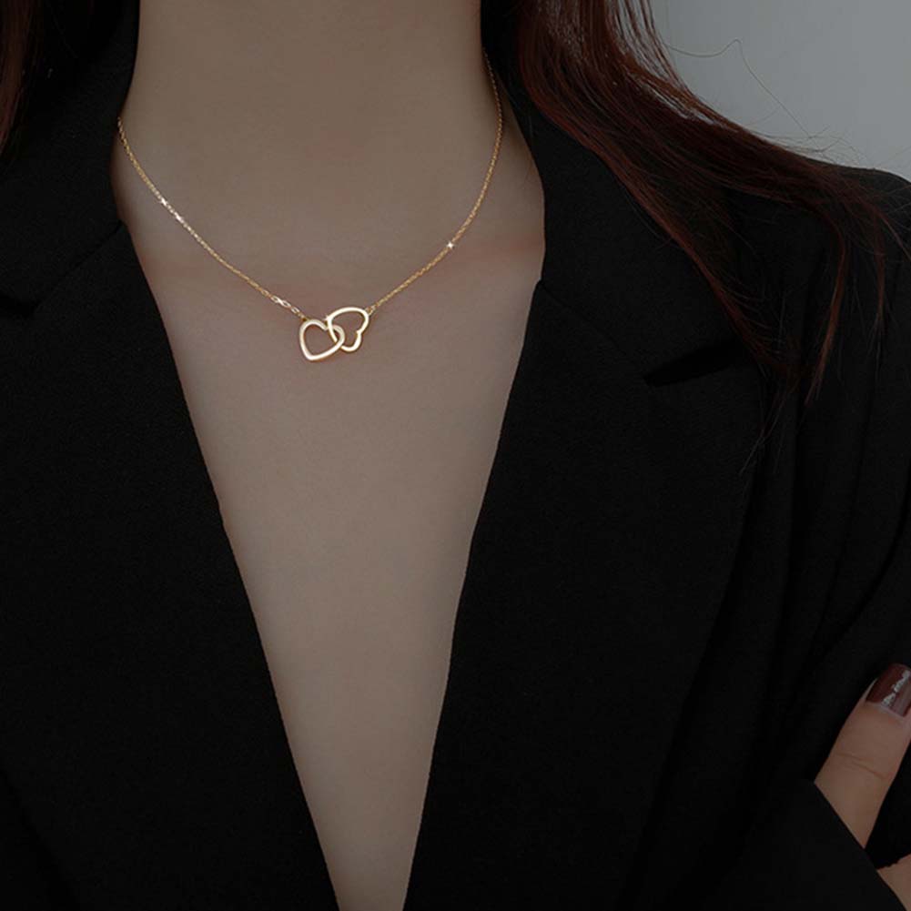 Minimalist Temperament Heart-Shaped Necklace Double Heart Pendant Necklace For Women Wedding Parties Friends Jewelry Gifts