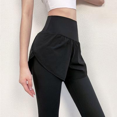 Elastic Tight Fake Two-piece Yoga Pants Show Thin Running Wear Training High Waist Fitness Pants