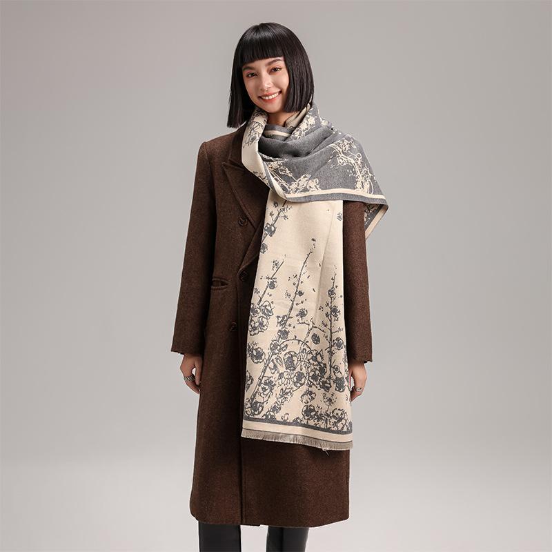 Korean Version Plant Literature Rose Print High Sense Women's Imitation Cashmere Warm Scarf Shawl Scarf